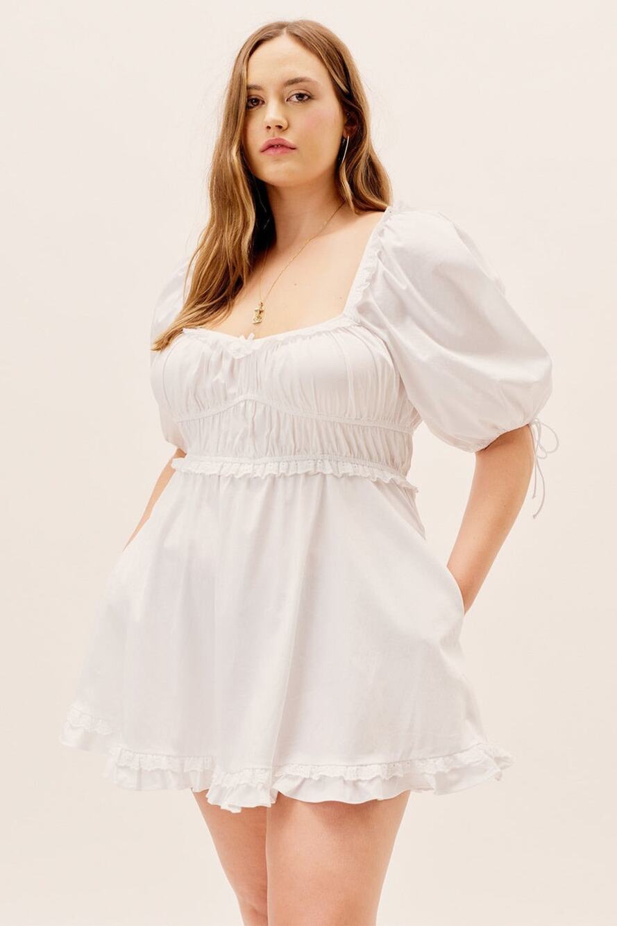 For Love & Lemon Jackson Mini Dress Size 2X Puff Sleeve Milkmaid Vacation Fairy